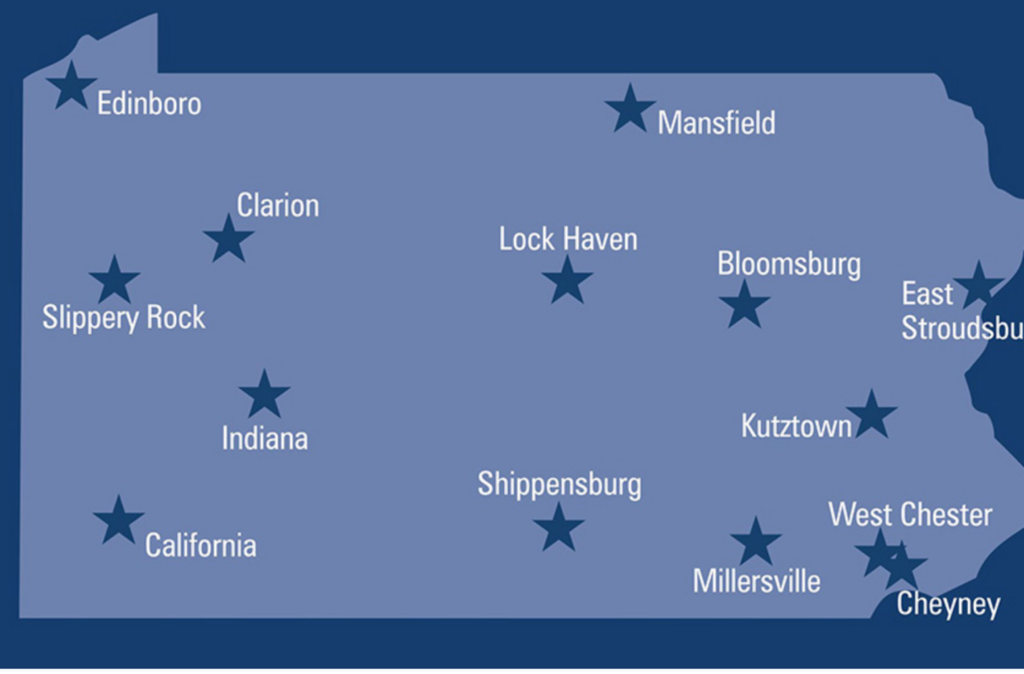 pennsylvania governor's education blueprint map blue stars marking cities in pennsylvania