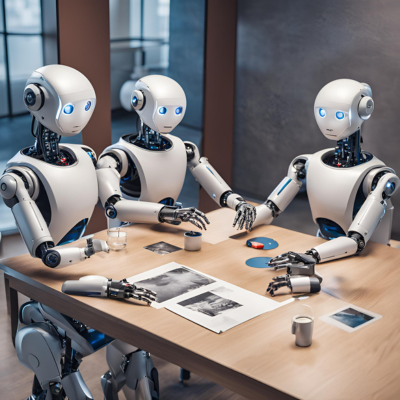 ai robots at a table working on workforce development training
