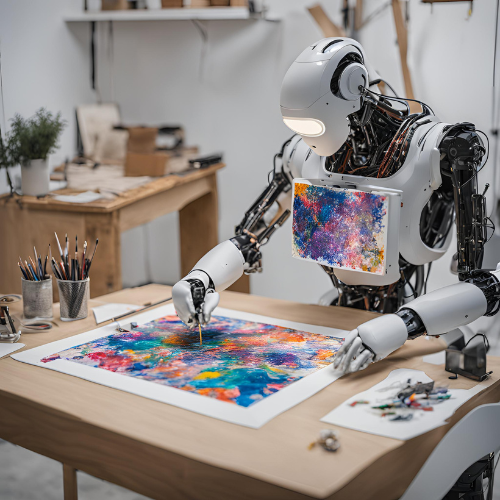 ai robot using its creative skills to create artwork 