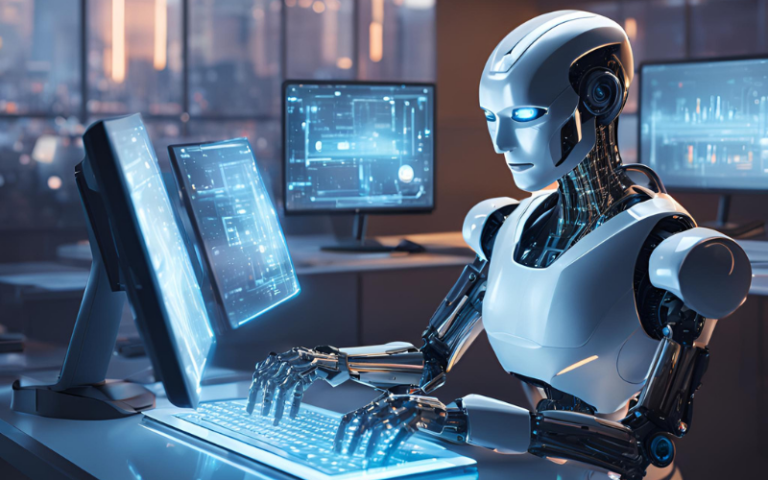 ai robot typing on a computer