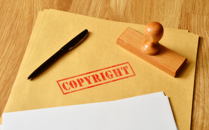 folder with the word copyright stamped on the front