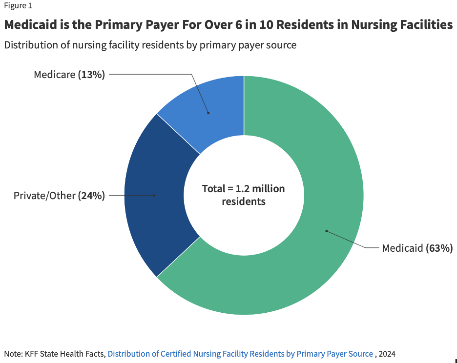 pie chart showing distribution of nursing facility residents by primary payer source which is medicaid